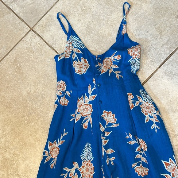 NEW Roxy Wheel and Palm Wide Leg Jumpsuit XS Mykonos Blue Floral - Picture 7 of 9
